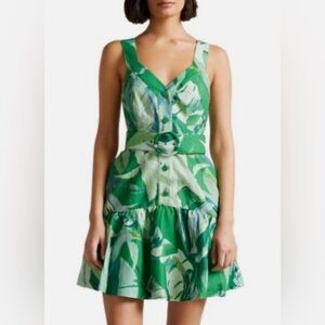 Ted Baker Green Leaf Print Midi Dress